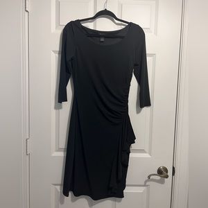 WHBM STRETCH BLACK DRESS WITH RUCHING- SIZE. 6